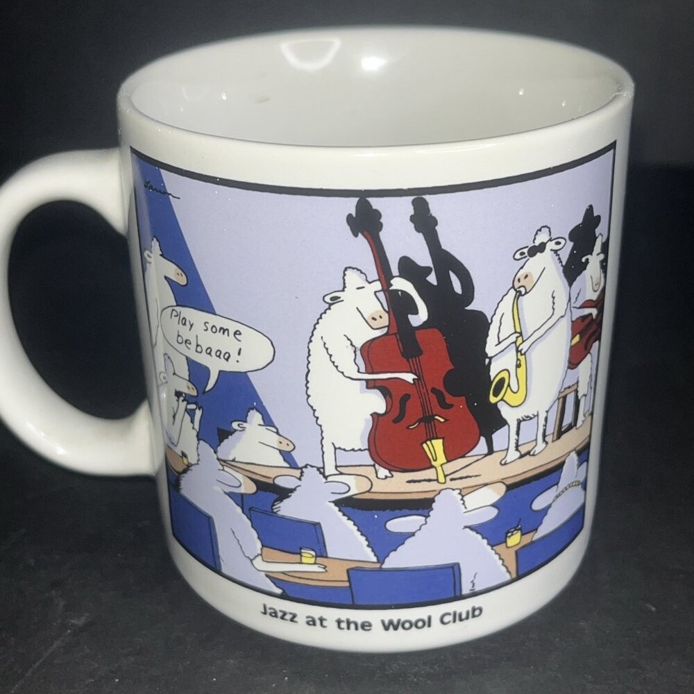 The Far Side Coffee Mug 1987 Jazz at the Wool Club Play Some Bebaa Music Cartoon